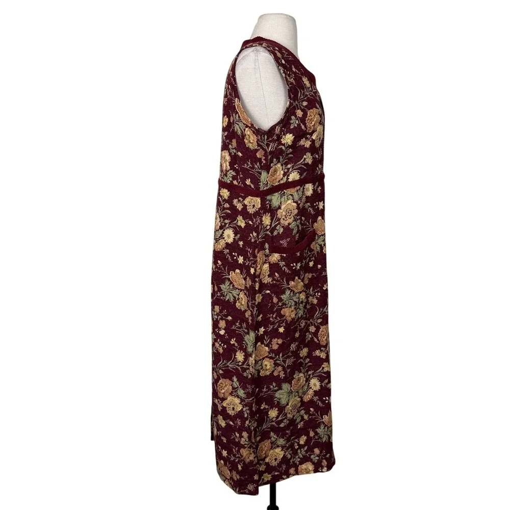 Vintage April Cornell Tapestry Midi Dress Sz S Burgundy Prairie Cottagecore Boho